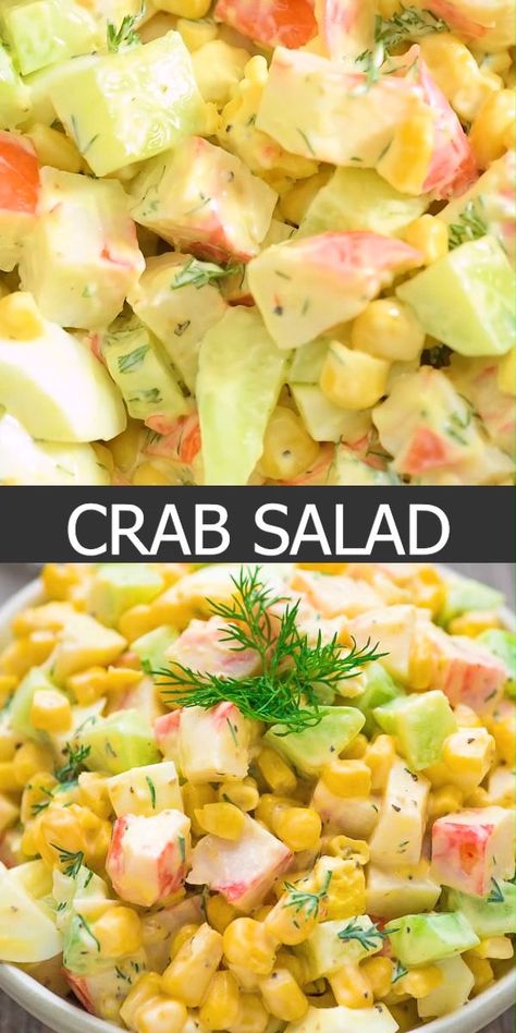 This simple crab salad recipe is my favorite way to enjoy imitation crab meat. It is so refreshing, flavorful, and extremely versatile. Serve it for lunch, take it to a picnic, put it in a hoagie, or find a nice spot for it on your holiday table. FOLLOW Cooktoria for more deliciousness! #crab #salad #lunch #seafood #tasty #yummy #recipe #recipeoftheday Easy Crab Salad, Sea Food Salad, Crab Salad Recipe, Sea Food Salad Recipes, Salad Lunch, Resep Salad, Resep Diet, Crab Salad, Seafood Salad