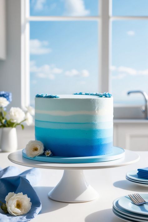 When it comes to cake, blue can turn any event into a showstopper! Check out these 7 incredible blue cake ideas that are perfect for birthday parties, weddings, or any get-together that needs a sprinkle of color. From a lovely azure ombre cake that fades beautifully to crepe blue cakes adorned with fresh flowers, each creation is unique and delicious! Get inspiration and elevate your dessert game with cakes that look as good as they taste. Your guests will be raving about these creative bakes long after the party ends! Waves Cake Design, Shades Of Blue Birthday Cake, Ombre Blue Cake, Blue Cake Ideas, Blue Treats, Ombre Cakes, Cake Batter Recipes, Fancy Birthday Party, Blue Velvet Cakes