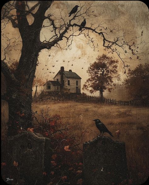 Halloween Artwork, Over The Garden Wall, Halloween Painting, Autumn Painting, Autumn Art, Samhain, Halloween Wallpaper, Crows, Surreal Art