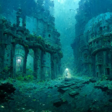 Castle Under The Sea, City Under The Sea, Alea Aquarius, Underwater Castle, Mega Base, Underwater Ruins, Underwater Sculpture, Aquarius Aesthetic, Abandoned City