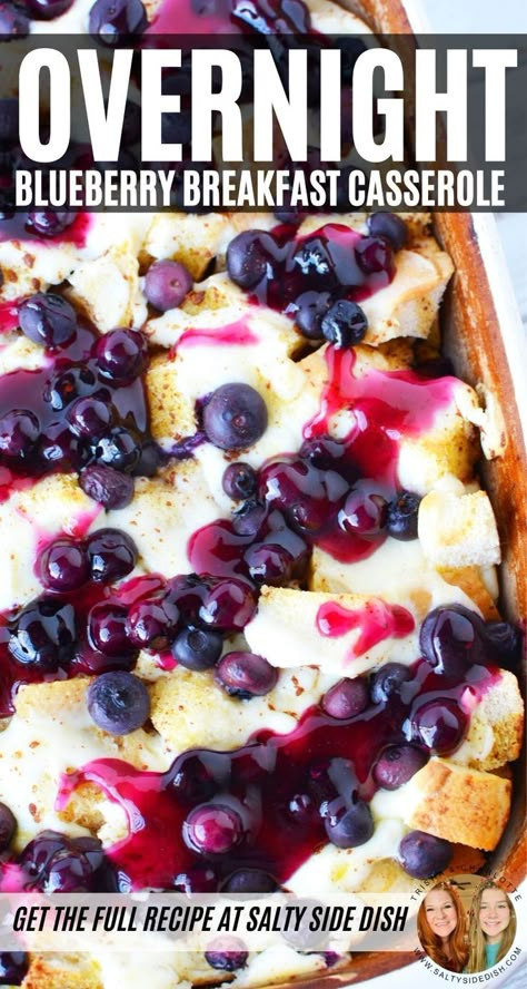 Overnight Blueberry Breakfast Casserole  - easy prep ahead blueberry breakfast casserole for busy holiday mornings that need to feed a lot of people!  #breakfastcasserole #casserole #prepahead #blueberries #sidedish #saltysidedish #blueberrysauce Dessert With Cinnamon Rolls, Dessert With Cinnamon, Blueberry Breakfast Casserole, Cinnamon Rolls Cream, Breakfast Bagel, Blueberry Breakfast, Easy Blueberry, Breakfast Casseroles, Blueberry Recipes