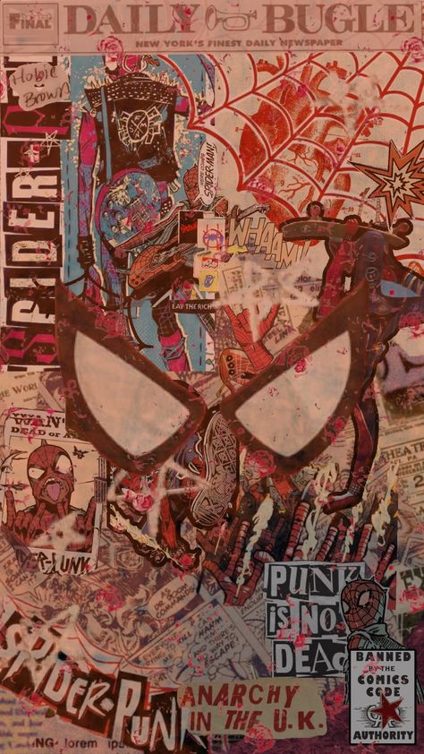 #hobiebrown #spiderpunk #punk #newspaper #spider #spiderman #punk #spiderverse #red #comic #comicbook #hobie Punk Newspaper, Spiderpunk Wallpaper, Spider Punk Wallpaper, Spider Spiderman, Punk Wallpaper, Spider Punk, Punk Poster, Punk Vintage, Art Wallpaper Iphone