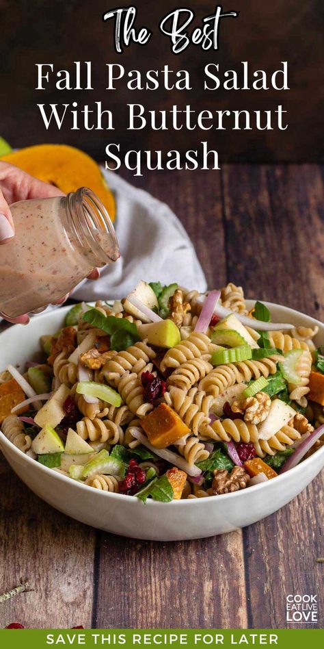 Enjoy the flavors of autumn with this ultimate Fall Pasta Salad! Featuring roasted butternut squash, tart cranberries, crunchy walnuts, and a tangy cranberry vinaigrette, it's the best fall dinner or side dish recipe for Thanksgiving or cozy weeknight dinners. Perfectly balanced flavors and easy to prepare, this pasta salad is a must-try for any fall gathering. Discover how to make this delicious dish now!  #falldinnerideas #pastasalad #thanksgivingsidesdishes Autumn Fruits And Vegetables, Butternut Squash Tart, Fall Pasta Salad, Autumn Pasta, Salad With Roasted Butternut Squash, Squash Tart, Salad With Butternut Squash, Butternut Squash Cooking, Cranberry Vinaigrette