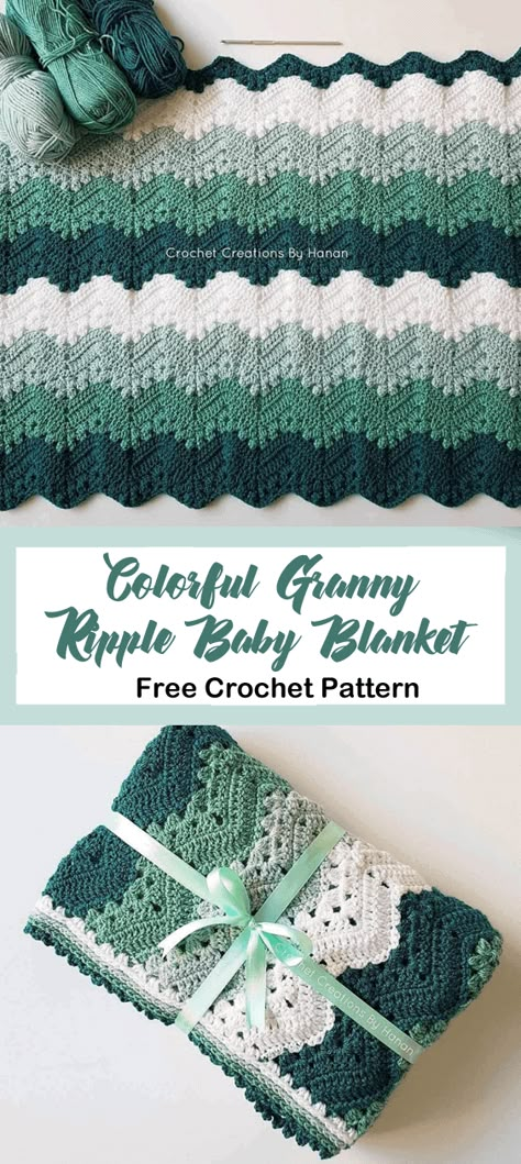 Free Baby Blanket Crochet Pattern – Granny Ripple - A More Crafty Life Baby Blanket Free Crochet Pattern, Ripple Crochet, Crochet Ripple Pattern, Baby Blanket Ideas, Kid Blanket, Crochet Baby Blanket Free Pattern, Crochet Blanket Designs, Crochet Baby Blankets, Blanket Ideas