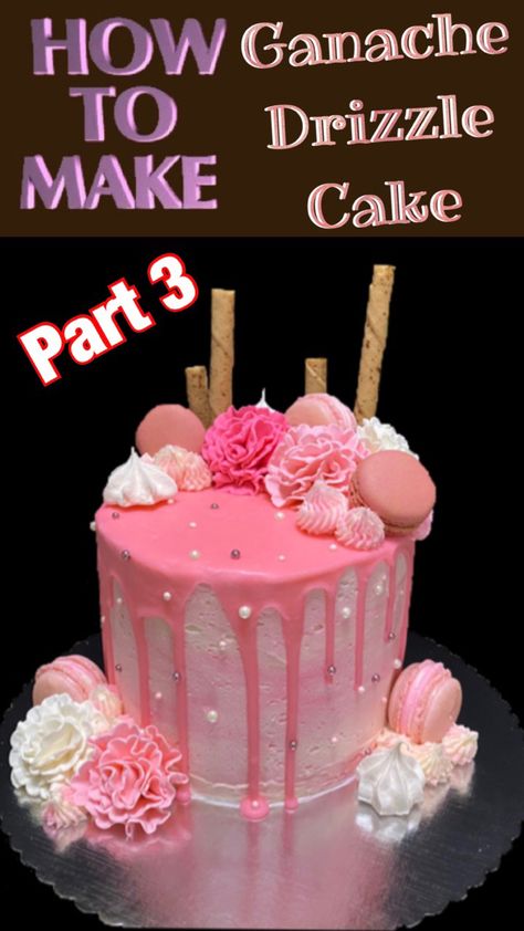 Pink Drizzle Cake, Pink Ganache, Cookie Cake Decorating Ideas, Drip Cake Tutorial, Cake With Meringue, Edible Gum, How To Make Pink, Frosting Recipes Easy, Drizzle Cake