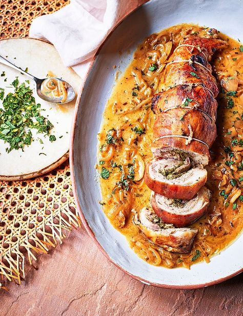 Roll this great-value cut of lamb with mustard and herbs then bake until soft and tender so it falls apart into the white wine onion gravy Lamb Breast Recipe, Best Lamb Recipes, Slow Roast Lamb, Olive Magazine, Dinner Beef, Roast Lamb, Lamb Recipe, Meat Lover, Lamb Meatballs