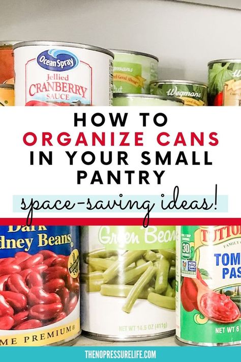 Looking for canned food storage ideas? These are some seriously smart ways to organize cans in your small pantry and kitchen cabinets! Organize Cans In Cabinet, Diy Can Holder Pantry, Diy Can Storage Pantry, Pantry Canned Goods Organization, Canned Food Organization, Can Good Storage Ideas, Canned Goods Organization, Can Organization In Pantry, Canned Food Storage Ideas