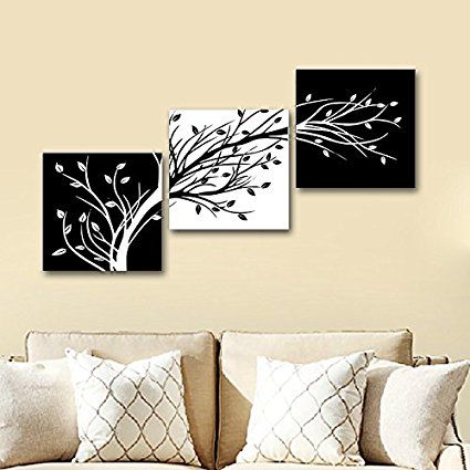 AmazonSmile: Wieco Art - Leaves Modern 3 Panels Flowers Artwork Giclee Canvas Prints Black and White Abstract Floral Trees Pictures Paintings on Canvas Wall Art for Living Room Bedroom Home Decorations: Posters & Prints Leaves Pictures, Multiple Canvas Paintings, Trees Pictures, Art Leaves, Flowers Artwork, Modern Art Canvas Painting, Prints Black And White, Flower Painting Canvas, 3 Piece Canvas Art