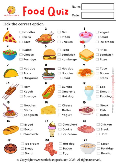 ESL Food and Drinks Picture Quiz - worksheetspack Quizzes Food, Quizzes For Kids, Free Quizzes, Picture Quiz, Healthy And Unhealthy Food, Food Quiz, New Year Food, English Quiz, Vocabulary Quiz