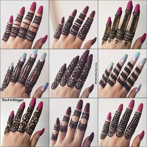 We love all of these ❤️😍 which one is your favorite 🔥 @doctorblogger ‼️ Mehndi Designs Finger, Henna Hand Designs, Finger Mehendi Designs, Mehedi Design, Indian Mehndi Designs, Modern Mehndi, Indian Mehndi, Tato Henna, Finger Henna Designs