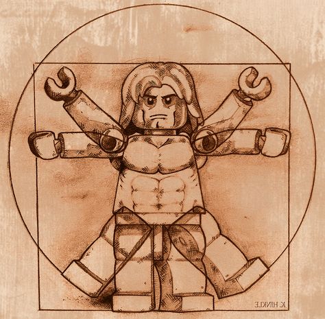 El hombre de Vitruvio en Lego, jeje Lego Tattoo, Da Vinci Vitruvian Man, Lego Boards, Vitruvian Man, Lego Minifigs, Lego Room, Art Parody, Lego Worlds, Cool Lego Creations