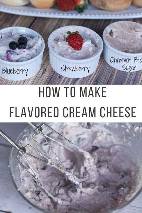 Homemade Cream Cheese For Bagels, Homemade Cream Cheese Flavors, Cream Cheese Shmear Recipes, Flavoured Cream Cheese Recipes, Diy Flavored Cream Cheese, Bagel And Cream Cheese Board, Homemade Flavored Cream Cheese, Cream Cheese Recipes For Bagels, Spreadable Cream Cheese Recipes