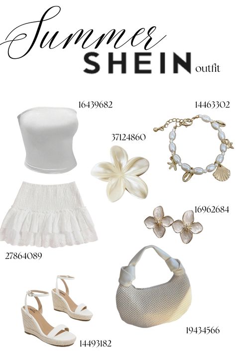 summer shein white outfit, boho style outfit, girly affordable summer outfit Shein Outfit Ideas Vacation, Beach Wear Outfits Shein, Holiday Outfit Inspo Summer 2024, Outfits For Holidays Summer, Holiday Outfit Ideas Summer, Summer Outfits Shein Codes, Vaca Outfits Beach Vacations, Caribbean Holiday Outfits, Vacation Outfits Spain