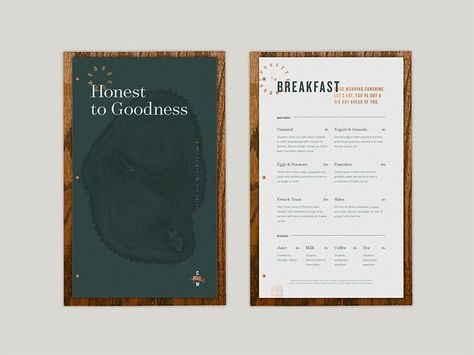 Menu style for Cordwood, Bound with copper chicago screws, backed with reclaimed wood. Boho Restaurant, Menu Branding, Menu Cover Design, Restaurant Card, Menu Design Inspiration, Cafe Menu Design, Luxury Brochure, Menu Mockup, Menu Layout