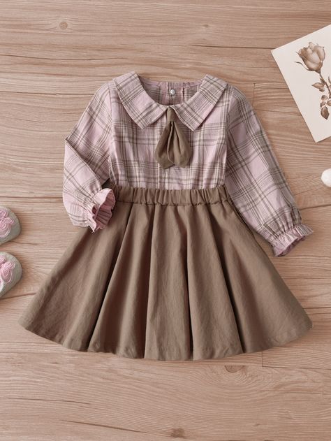 Multicolor Preppy  Long Sleeve Cotton Plaid A Line  Non-Stretch Spring/Summer Baby Clothing Fashion Anak, Baby Princess Dress, Stylish Baby Girls, Kids Dress Collection, Frock Fashion, Baby Dress Patterns, Mode Abaya, Frocks For Girls