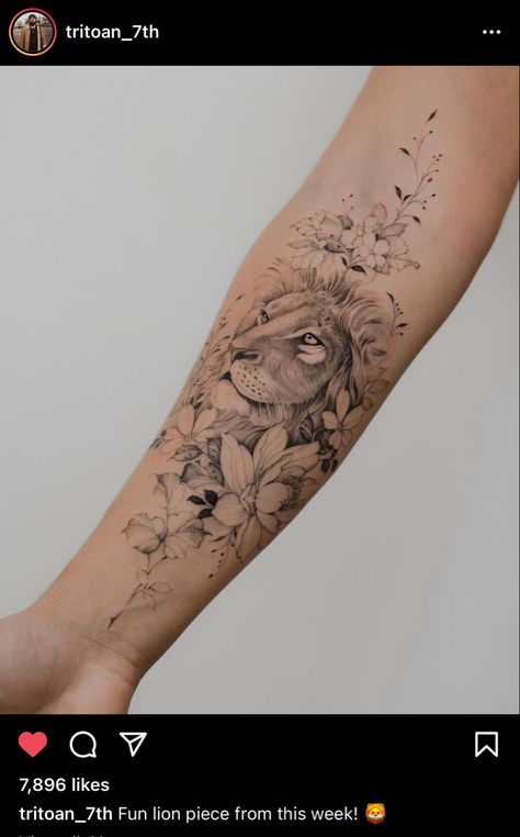 Lion Forearm Tattoos, Lioness Tattoo, Feminine Tattoo Sleeves, Girl Arm Tattoos, Forarm Tattoos, Leo Tattoos, Forearm Tattoo Women, Inspiration Tattoos, Leg Tattoos Women