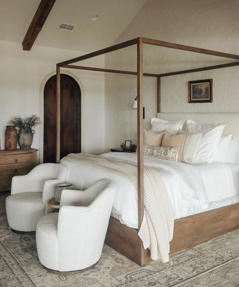 // p r i m a r y European Bedroom, Neutral Bedrooms, Four Poster, Poster Bed, Furniture Office, Canopy Bed, Master Bed, Primary Bedroom, Master Bedrooms Decor