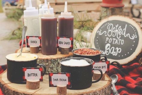 Lumberjack 1st Birthday, Lumberjack First Birthday, Lumberjack Theme, Baked Potato Bar, Lumberjack Birthday Party, Lumberjack Baby Shower, Potato Bar, Lumber Jack, Lumberjack Baby