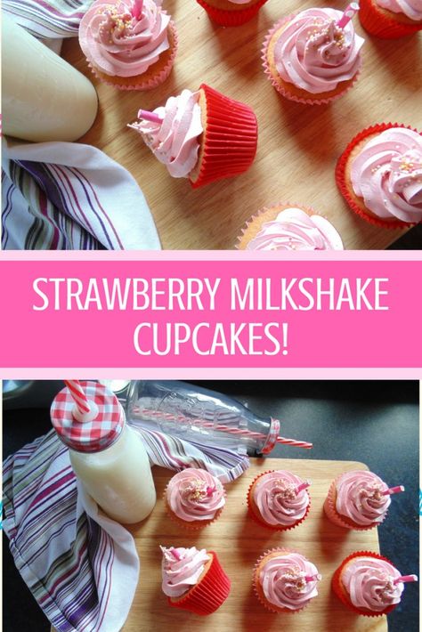 Flavoured Cupcakes, Cupcake Flavours, Milkshake Cupcakes, Frost Cupcakes, Cupcake Flavors, Strawberry Cupcakes, Strawberry Milkshake, Cupcake Frosting, Delicious Cake