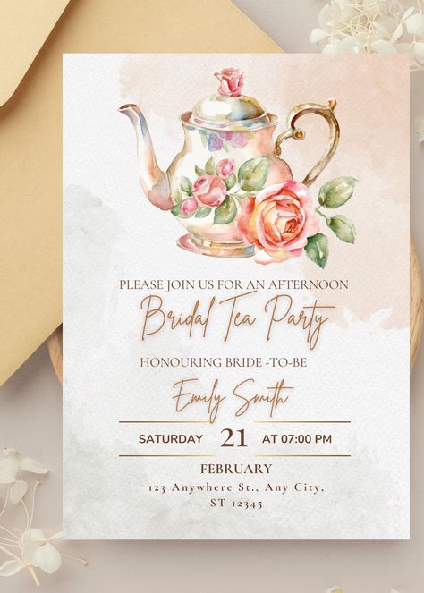 Tea Time Invitations, High Tea Invitations Template, Tea Party Invites Template, Canva Invitations, High Tea Bridal Shower Invitations, Tea Party Invites, Cocktail Packaging, High Tea Invitations, Tea Party Bridal Shower Invitations