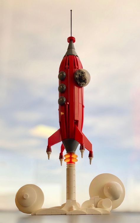 Rocket Lego Poster, Lego Universe, Red Rocket, Rocket Ships, Construction Lego, Retro Rocket, Lego Boards, Lego Spaceship, Lego Ship