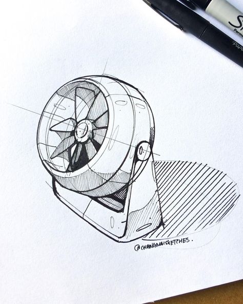 Fan Sketch, Pencil Drawing Ideas, Object Drawing, Industrial Design Sketch, Perspective Art, Portable Fan, Sketch Inspiration, Technical Drawing, Drawing Tips