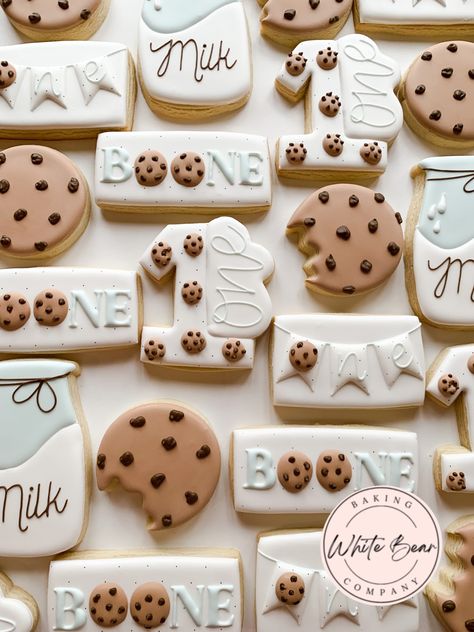 Milk And Cookies Second Birthday, One Tough Cookie Birthday Party Girl, First Birthday Cookie Theme, Cookie Presentation Ideas, First Birthday Cookies Boy, One Tough Cookie Birthday Party, One Sweet Boy Birthday Theme, One Sweet Cookie First Birthday, Sweet One Cookies