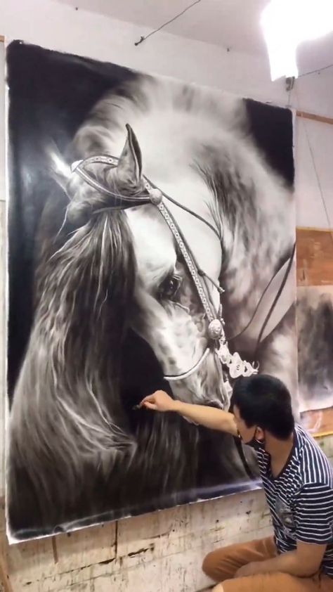 Black And White Animal Painting, Modern Art Paintings Black And White, Black And White Horse Painting, Horse Art Photography, Black Horse Art, Paintings Of Horses, Horse Painting On Canvas, Elephant Paintings, Horses Artwork