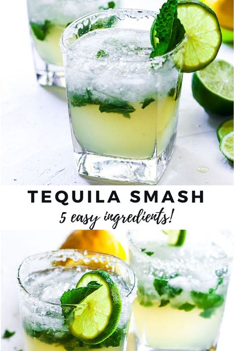 Tequila Smash Cocktail, Tequila Mint Cocktail, Tequila And Lime Drink, Lime Tequila Drinks, Lemon Lime Cocktail, Summer Drinks Tequila, Good Tequila Drinks, Tequila Cocktails Low Calorie, The Best Cocktails