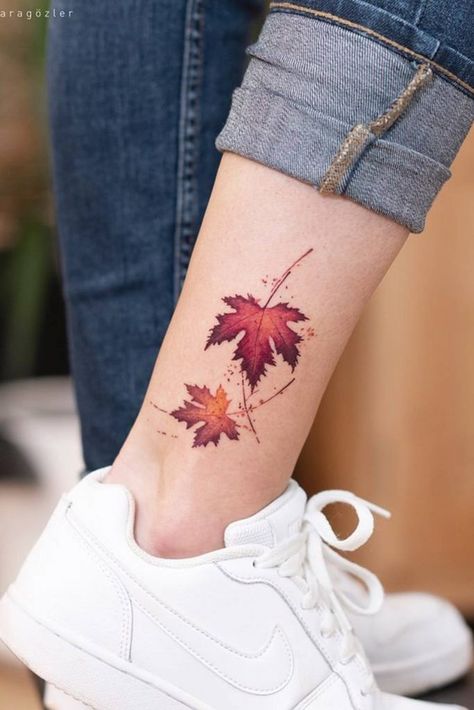 Maple Leaf Tattoos, Leg Tattoos For Women, Fall Leaves Tattoo, Fall Tattoos, Autumn Tattoo, Leaf Tattoo, Skeleton Hand Tattoos, Tattoo Patterns, Skeleton Hand Tattoo