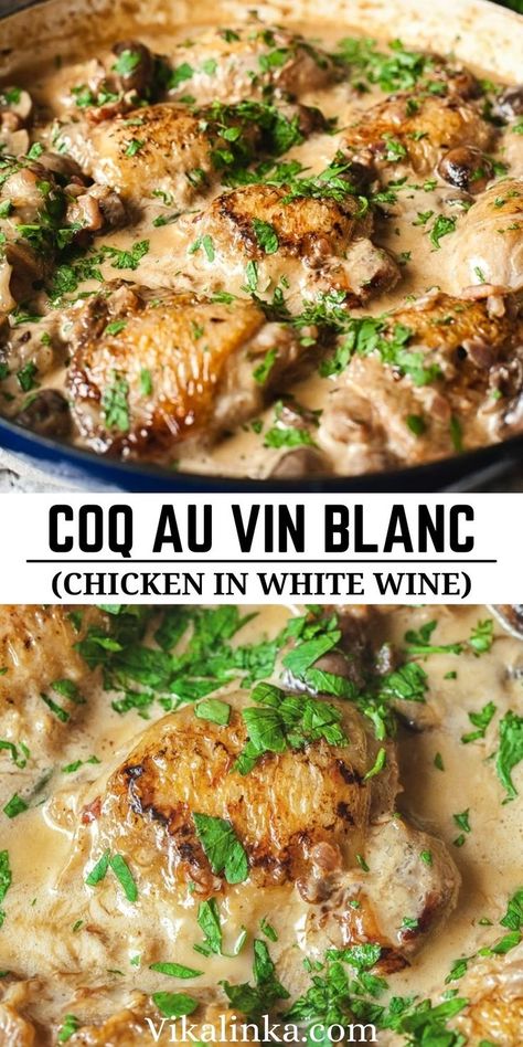 Braiser Recipes, Chicken In White Wine Sauce, Chicken In White Wine, Braised Chicken Recipes, Braising Recipes, White Wine Recipes, White Wine Chicken, Chicken With Mushrooms, Wellness Food