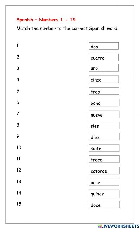 Spanish Numbers 1-20 Worksheet, Spanish Numbers Worksheet, Beginner Spanish Worksheets, Preschool Spanish Lessons, Numbers In Spanish, Flashcard Maker, Kids R Us, Number Words Worksheets, Spanish Printables