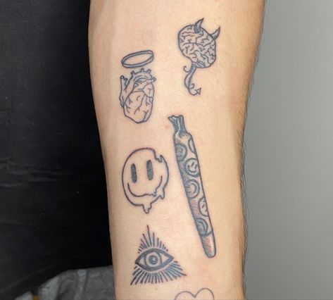 Pothead Tattoo, Multiple Tattoos, Lighter Tattoo, Smile Aesthetic, Wax Pot, Date Tattoos, Light Tattoo, Pot Art, Mens Shoulder Tattoo