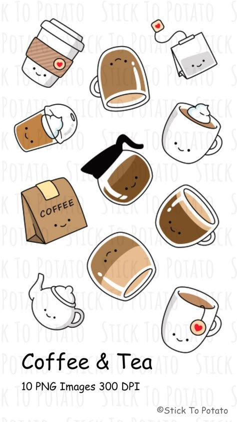 Cute kawaii coffee and tea clipart Drawing Cup, Tea Cup Drawing, Tea Clipart, Coffee Cup Drawing, Kawaii Coffee, Coffee Doodle, Takeaway Coffee, Kawaii Clipart, Sticker Design Inspiration