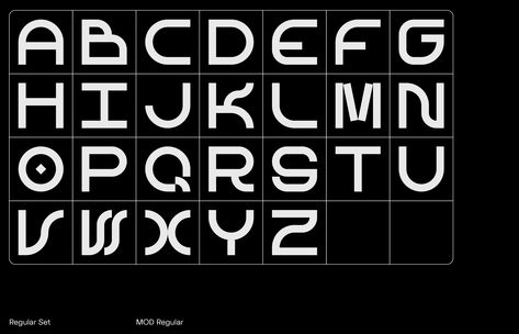 MOD is an experimental modular monospaced font based on the 36 Days of Type challenge. The 36 characters - letters and numbers - were created from the same square grid using the same modules. The result is a complete set of characters categorised in Regular, Pixel and Bold weights and a full bunch of alternates to play with. Square Typography, Modular Font Typography, Geometric Numbers Typography, Modular System Typography, Monospaced Font, Modular Type, Modular Typeface, Variable Typeface, Lego Letters