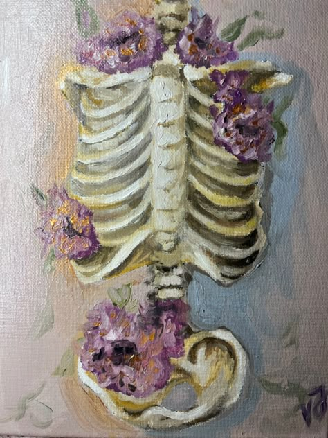 #oilpainting #art #flowers Competition Painting, Graveyard Garden, Overlapping Art, Art Teacher Aesthetic, Gcse Art Book, Skeleton With Flowers, Art Final Piece, Final Piece Ideas, Final Project Ideas