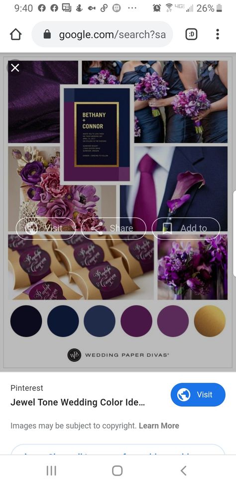 Purple Wedding Color Schemes, Plum And Navy Wedding, Jewel Tone Wedding Colors, Wedding Color Schemes Purple, Royal Purple Wedding, Blue Fall Wedding, Navy Gold Wedding, Purple And Gold Wedding, Gold Wedding Colors