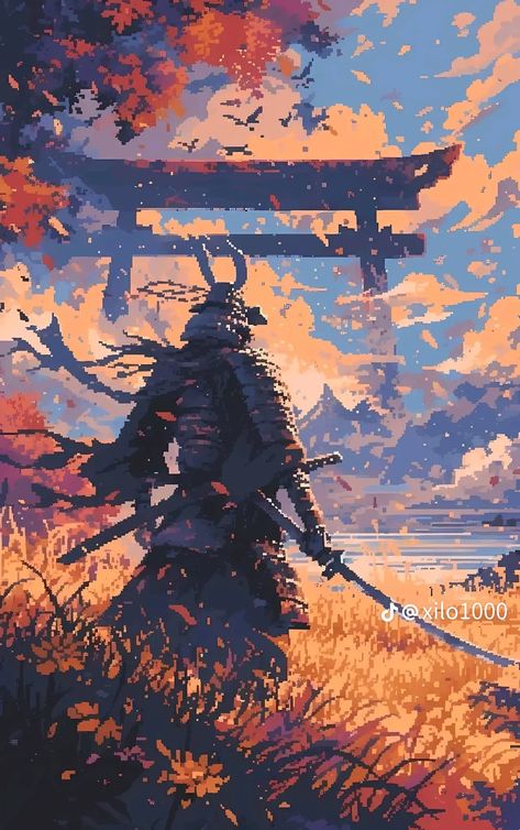 Guerriero Samurai, Programming Books, Japanese Art Samurai, Girls Reading, Pixel Art Landscape, Piskel Art, Japanese Pop Art, Samurai Wallpaper, Pixel Art Background