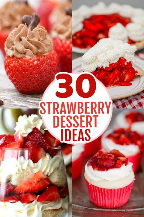 30 Irresistible Strawberry Desserts, perfect for every special occasion. These strawberry recipes are perfect when you want to use up or have some leftover strawberries and need some clever inspiration how to use them, like this No Bake Strawberry Cream Layered Dessert, this Classic Copycat Shoney’s Strawberry Pie and these Easy Chocolate Covered Strawberry Brownies! Deserts Recipes Strawberries, Easy Dessert Recipes With Strawberries, Desserts With Strawberries Easy, Dessert Recipes With Strawberries, Simple Strawberry Dessert, Recipes For Strawberries, Strawberry Chocolate Dessert, Strawberry Dessert Ideas, Chocolate Breakfast Muffins