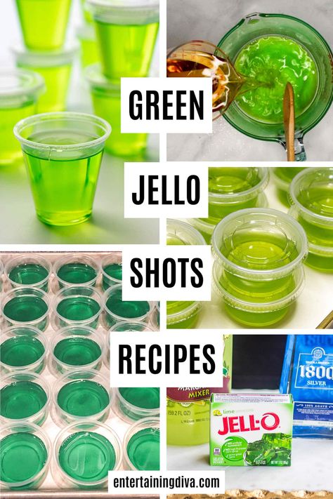 Green Jello Shots Recipes | Cocktails and Jello Shots Keto Jello Shots, Alcohol Jello Shots Recipes, Green Color Party Ideas, Cocktail Jello Shots, Green Tea Jello Shots, Green Jello Shots Recipe, Green Tea Jello Shots Recipe, Green Apple Jello Shots Recipes, Basic Jello Shot Recipe