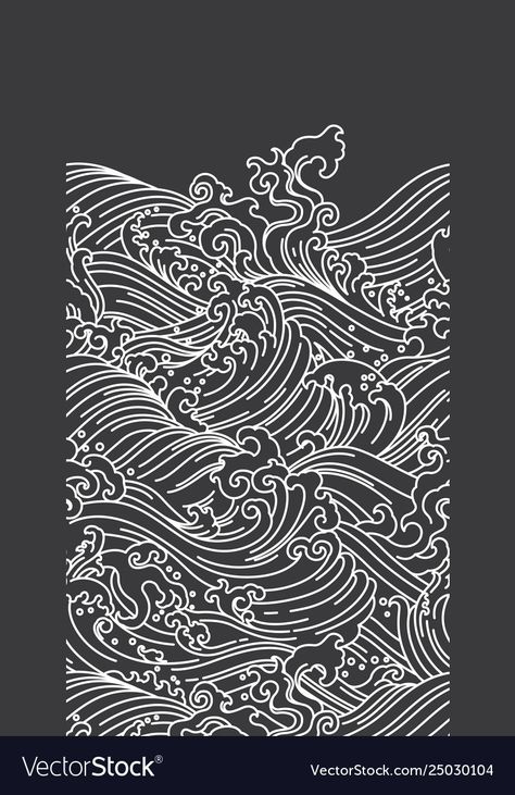 Graphic Illustration Pattern, Japanese Waves Pattern, Graphic Design Lines, Wave Pattern Tattoo, Cool Designs To Draw Pattern, Wave Line Drawing, Japanese Line Art, Ocean Wave Drawing, Tato Irezumi