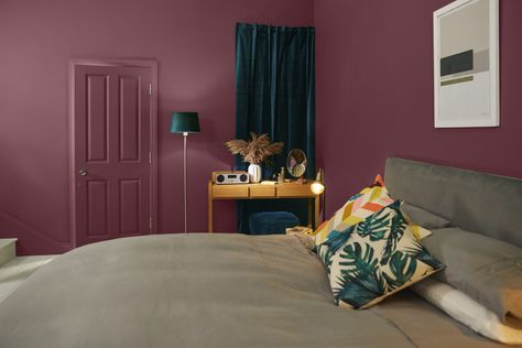 Midsummer Night Paint Valspar, Plum Walls Bedroom, Bedroom Paint Colors Valspar, Night View Valspar, Valspar Plum Paint Colors, Valspar Night Swim, Soothing Bedroom Colors, Plum Walls, Soothing Bedroom