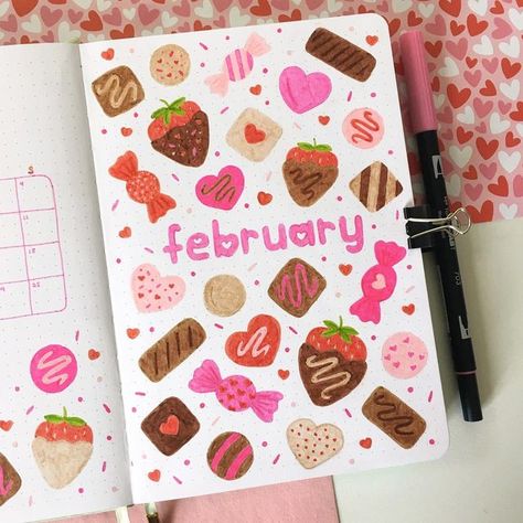 Simpul Makrame, February Bullet Journal, Valentines Candy, Bullet Journal Page, Bullet Journal Ideas Templates, Bullet Journal Mood Tracker Ideas, Bullet Journal Design, Journal Design Ideas, Bullet Journal Paper