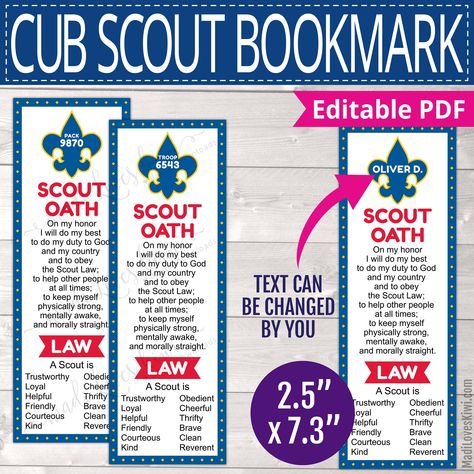 Printable Cub Scout Bookmark Editable Pack Leader Instant - Etsy Scout Oath And Law Printable, Scout Oath And Law, Cub Scout Oath, Cub Scout Law, Scout Oath, Cub Scouts Bear, Cub Scouts Tiger, Cub Scout Activities, Wolf Den