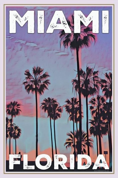 Miami • Florida ~ My Retroposter Travel Miami, Florida Poster, Bedroom Wall Collage, Vintage Poster Design, Retro Travel Poster, Photo Wall Collage, Vintage Poster Art, Art Collage Wall, Collage Wall