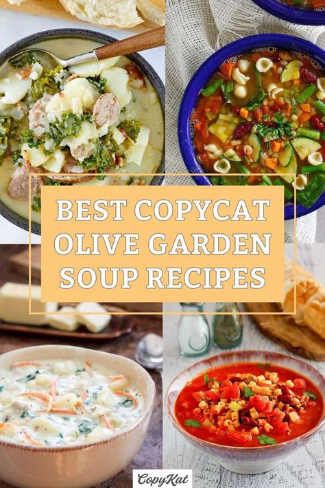 Olive Garden Soup Recipes (Copycat) - CopyKat Recipes Garden Soup Recipes, Olive Garden Soup Recipes, Soup Recipes Copycat, Copycat Olive Garden Soup, Olive Garden Copycat Recipes, Olive Garden Soup, Sea Food Salad, Olive Garden Soups, Chicken Gnocchi Soup Recipe