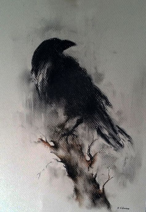 love that Raven Drawing, Crow Tattoo, Drawing Charcoal, Crow Art, Raven Tattoo, Raven Art, Charcoal Art, Bird Artwork, Charcoal Black