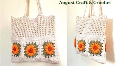 CROCHET BAG : Granny square tote bag very easy for beginners | August Craft - YouTube Crochet Bag Ideas, Crochet Bag Granny Square, Crochet Bag Granny, Granny Square Tote Bag, Granny Square Tote, August Crafts, Bag Pattern Free, Granny Square Bag, Crochet Poncho Patterns