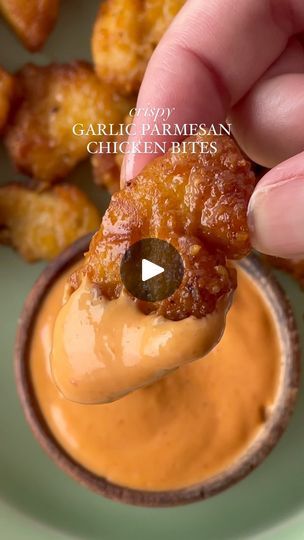 459K views · 36K reactions | Crispy Garlic Parmesan Chicken Bites ✨aka crispy golden bites of goodness ☺️ You can serve it with a dipping sauce or make it into a meal and put it on top of pasta/ rice dishes. Either way I hope y’all enjoy! Follow @thedailykale for more recipes ✨  ◽️Chicken: 1/2 pound Chicken Spices: Paprika, Black pepper 1/2 tsp Garlic powder  1/3 cup parmesan  Pinch of salt  -In a bowl toss cut chicken with a little oil and add the rest and stir until coated. *If parmesan isn’t fully sticking to the chicken pieces then you need to add a little more oil and stir around again until it sticks. Air fry chicken at 380 for about 10 minutes. Or until 165 internal temp is reached. I served them with spicy truffle mayo ✨   #easyrecipe #chickendinner #easydinner #dinneridea | Kryste Garlic Parmesan Chicken Bites, Parmesan Chicken Bites, Truffle Mayo, Air Fry Chicken, Crispy Garlic, Leon Bridges, Fry Chicken, Instagram Recipes, Air Fried Chicken