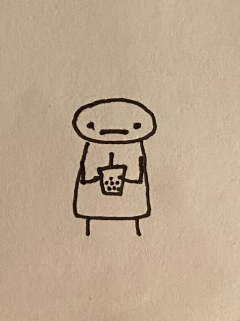 Boba Doodle Art, Boba Drawing Simple, Cute Face Doodle, Funny Cute Doodles, Mr Bored Drawing, Cute Boba Drawing, Funny Drawings Ideas Doodles, Random Cute Doodles, Mr Bored Doodle